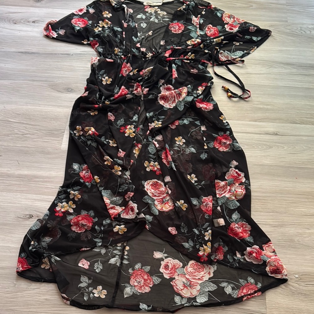 Liberty Love Black Floral Swim Coverup